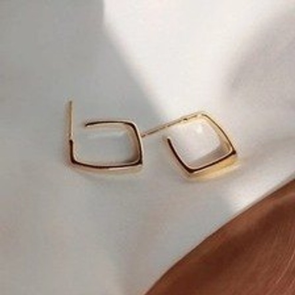 Gold Square Hoop Earrings S925 Sterling Silver Post Geometric Minimalist Jewelry